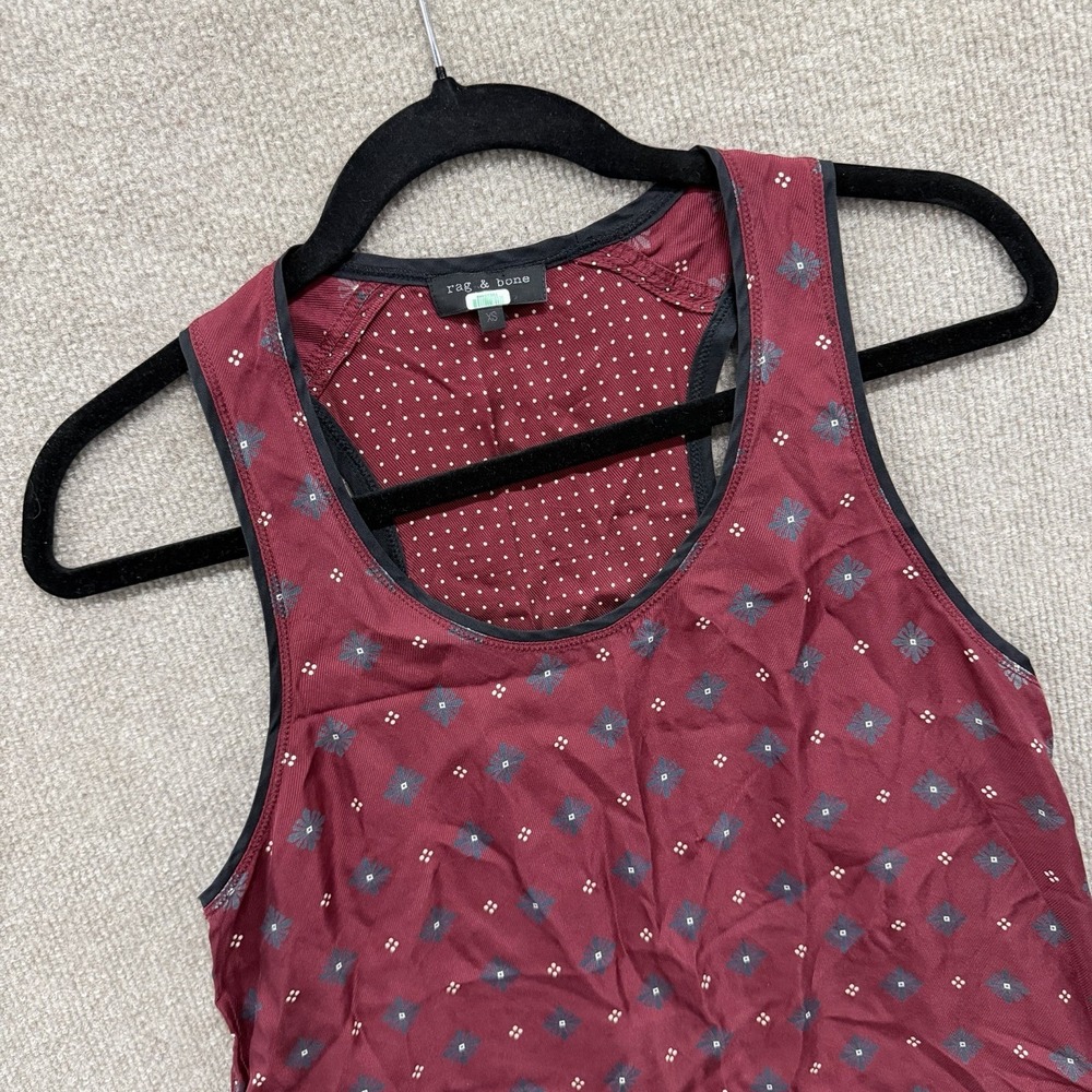 Rag & Bone Teddy Cabernet Diamond Polka Dot Silk Tank Top Blouse Sz XS